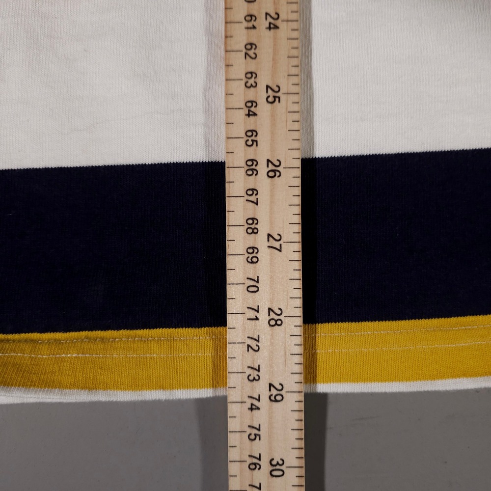 Polo Ralph Lauren Rugby Shirt Mens L White Navy Yellow Striped Long Sleeve Pony - Picture 6 of 7